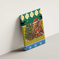 Gabon Christmas Canvas Wall Art with Pixel Art Elephant Santa Christmas Tree and Flag Colors Pattern - Wonder Print Shop