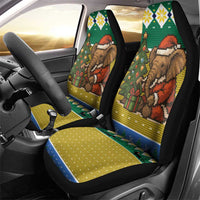 Gabon Christmas Car Seat Cover with Pixel Art Elephant Santa Christmas Tree and Flag Colors Pattern - Wonder Print Shop