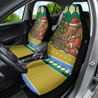 Gabon Christmas Car Seat Cover with Pixel Art Elephant Santa Christmas Tree and Flag Colors Pattern - Wonder Print Shop