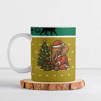 Gabon Christmas Ceramic Mug with Pixel Art Elephant Santa Christmas Tree and Flag Colors Pattern - Wonder Print Shop