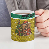 Gabon Christmas Ceramic Mug with Pixel Art Elephant Santa Christmas Tree and Flag Colors Pattern - Wonder Print Shop