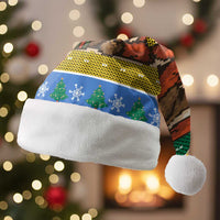 Gabon Christmas Santa Hat with Pixel Art Elephant Santa Christmas Tree and Flag Colors Pattern - Wonder Print Shop