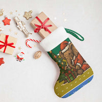 Gabon Christmas Stocking with Pixel Art Elephant Santa Christmas Tree and Flag Colors Pattern - Wonder Print Shop