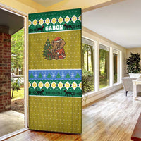 Gabon Christmas Door Cover with Pixel Art Elephant Santa Christmas Tree and Flag Colors Pattern - Wonder Print Shop