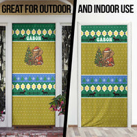 Gabon Christmas Door Cover with Pixel Art Elephant Santa Christmas Tree and Flag Colors Pattern - Wonder Print Shop