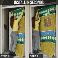Gabon Christmas Door Cover with Pixel Art Elephant Santa Christmas Tree and Flag Colors Pattern - Wonder Print Shop