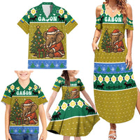Gabon Christmas Family Matching Summer Maxi Dress and Hawaiian Shirt with Pixel Art Elephant Santa Christmas Tree and Flag Colors Pattern - Wonder Print Shop