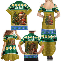 Gabon Christmas Family Matching Summer Maxi Dress and Hawaiian Shirt with Pixel Art Elephant Santa Christmas Tree and Flag Colors Pattern - Wonder Print Shop