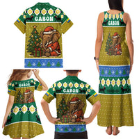 Gabon Christmas Family Matching Tank Maxi Dress and Hawaiian Shirt with Pixel Art Elephant Santa Christmas Tree and Flag Colors Pattern - Wonder Print Shop