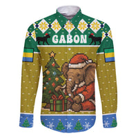 Gabon Christmas Family Matching Tank Maxi Dress and Hawaiian Shirt with Pixel Art Elephant Santa Christmas Tree and Flag Colors Pattern - Wonder Print Shop