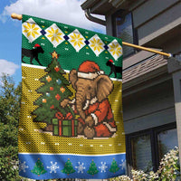 Gabon Christmas Garden Flag with Pixel Art Elephant Santa Christmas Tree and Flag Colors Pattern - Wonder Print Shop