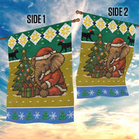 Gabon Christmas Garden Flag with Pixel Art Elephant Santa Christmas Tree and Flag Colors Pattern - Wonder Print Shop