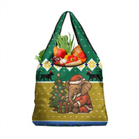 Gabon Christmas Grocery Bag with Pixel Art Elephant Santa Christmas Tree and Flag Colors Pattern - Wonder Print Shop