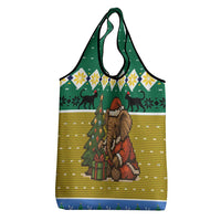Gabon Christmas Grocery Bag with Pixel Art Elephant Santa Christmas Tree and Flag Colors Pattern - Wonder Print Shop