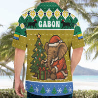 Gabon Christmas Hawaiian Shirt with Pixel Art Elephant Santa Christmas Tree and Flag Colors Pattern - Wonder Print Shop