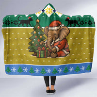 Gabon Christmas Hooded Blanket with Pixel Art Elephant Santa Christmas Tree and Flag Colors Pattern - Wonder Print Shop