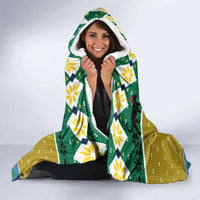 Gabon Christmas Hooded Blanket with Pixel Art Elephant Santa Christmas Tree and Flag Colors Pattern - Wonder Print Shop