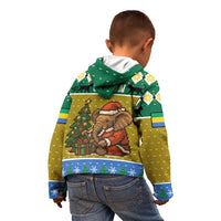 Gabon Christmas Kid Hoodie with Pixel Art Elephant Santa Christmas Tree and Flag Colors Pattern - Wonder Print Shop