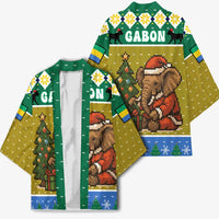Gabon Christmas Kimono with Pixel Art Elephant Santa Christmas Tree and Flag Colors Pattern - Wonder Print Shop