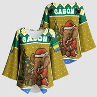 Gabon Christmas Kimono Sleeve Blouse with Pixel Art Elephant Santa Christmas Tree and Flag Colors Pattern - Wonder Print Shop