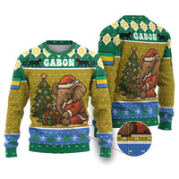 Gabon Christmas Ugly Christmas Sweater with Pixel Art Elephant Santa Christmas Tree and Flag Colors Pattern - Wonder Print Shop