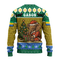 Gabon Christmas Ugly Christmas Sweater with Pixel Art Elephant Santa Christmas Tree and Flag Colors Pattern - Wonder Print Shop