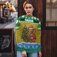 Gabon Christmas Ugly Christmas Sweater with Pixel Art Elephant Santa Christmas Tree and Flag Colors Pattern - Wonder Print Shop