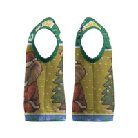 Gabon Christmas Knitted V-Neck Vest with Pixel Art Elephant Santa Christmas Tree and Flag Colors Pattern - Wonder Print Shop