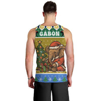 Gabon Christmas Men Tank Top with Pixel Art Elephant Santa Christmas Tree and Flag Colors Pattern - Wonder Print Shop