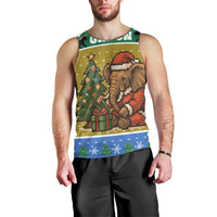 Gabon Christmas Men Tank Top with Pixel Art Elephant Santa Christmas Tree and Flag Colors Pattern - Wonder Print Shop