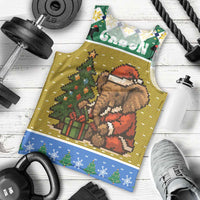 Gabon Christmas Men Tank Top with Pixel Art Elephant Santa Christmas Tree and Flag Colors Pattern - Wonder Print Shop
