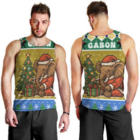 Gabon Christmas Men Tank Top with Pixel Art Elephant Santa Christmas Tree and Flag Colors Pattern - Wonder Print Shop