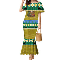 Gabon Christmas Mermaid Dress with Pixel Art Elephant Santa Christmas Tree and Flag Colors Pattern - Wonder Print Shop