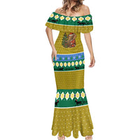 Gabon Christmas Mermaid Dress with Pixel Art Elephant Santa Christmas Tree and Flag Colors Pattern - Wonder Print Shop