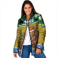 Gabon Christmas Padded Jacket with Pixel Art Elephant Santa Christmas Tree and Flag Colors Pattern - Wonder Print Shop