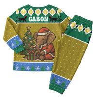 Gabon Christmas Pajama Set with Pixel Art Elephant Santa Christmas Tree and Flag Colors Pattern - Wonder Print Shop