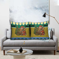 Gabon Christmas Pillow Cover with Pixel Art Elephant Santa Christmas Tree and Flag Colors Pattern - Wonder Print Shop