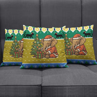 Gabon Christmas Pillow Cover with Pixel Art Elephant Santa Christmas Tree and Flag Colors Pattern - Wonder Print Shop