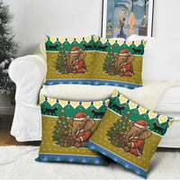 Gabon Christmas Pillow Cover with Pixel Art Elephant Santa Christmas Tree and Flag Colors Pattern - Wonder Print Shop