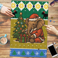 Gabon Christmas Puzzle with Pixel Art Elephant Santa Christmas Tree and Flag Colors Pattern - Wonder Print Shop
