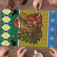 Gabon Christmas Puzzle with Pixel Art Elephant Santa Christmas Tree and Flag Colors Pattern - Wonder Print Shop