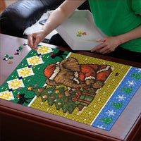 Gabon Christmas Puzzle with Pixel Art Elephant Santa Christmas Tree and Flag Colors Pattern - Wonder Print Shop