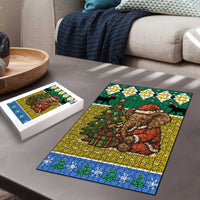 Gabon Christmas Puzzle with Pixel Art Elephant Santa Christmas Tree and Flag Colors Pattern - Wonder Print Shop
