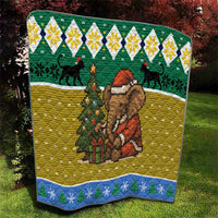 Gabon Christmas Quilt with Pixel Art Elephant Santa Christmas Tree and Flag Colors Pattern - Wonder Print Shop