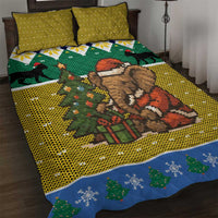 Gabon Christmas Quilt Bed Set with Pixel Art Elephant Santa Christmas Tree and Flag Colors Pattern - Wonder Print Shop