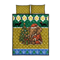 Gabon Christmas Quilt Bed Set with Pixel Art Elephant Santa Christmas Tree and Flag Colors Pattern - Wonder Print Shop