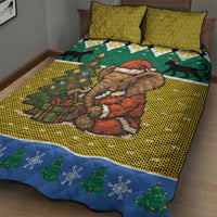 Gabon Christmas Quilt Bed Set with Pixel Art Elephant Santa Christmas Tree and Flag Colors Pattern - Wonder Print Shop