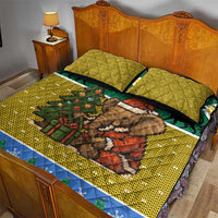 Gabon Christmas Quilt Bed Set with Pixel Art Elephant Santa Christmas Tree and Flag Colors Pattern - Wonder Print Shop