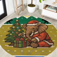 Gabon Christmas Round Carpet with Pixel Art Elephant Santa Christmas Tree and Flag Colors Pattern - Wonder Print Shop