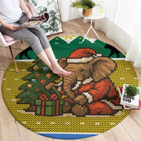 Gabon Christmas Round Carpet with Pixel Art Elephant Santa Christmas Tree and Flag Colors Pattern - Wonder Print Shop